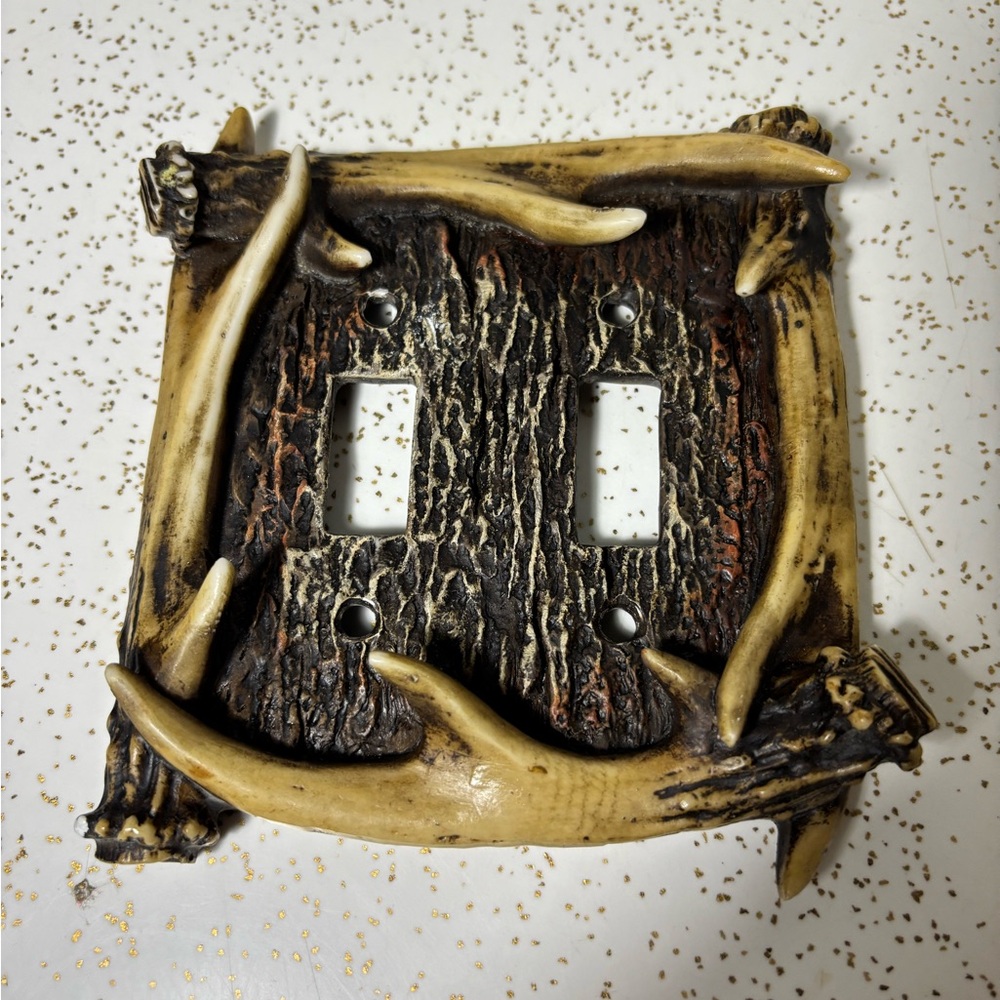 Molded plastic double light switch cover- antlers motif